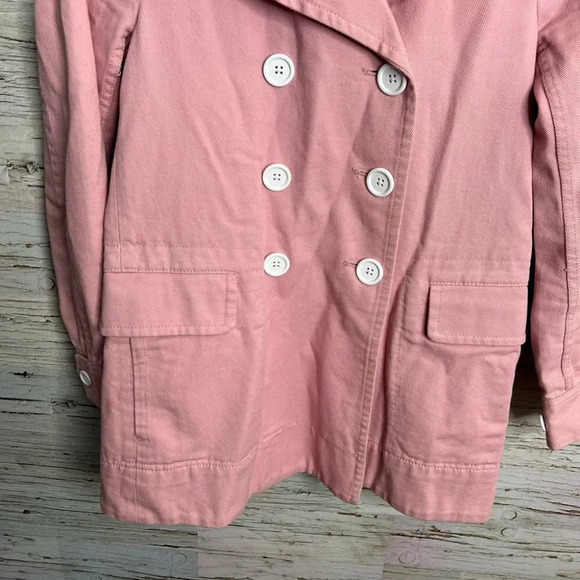 J crew pink trench coat white buttons size 0 jacket - Picture 11 of 11